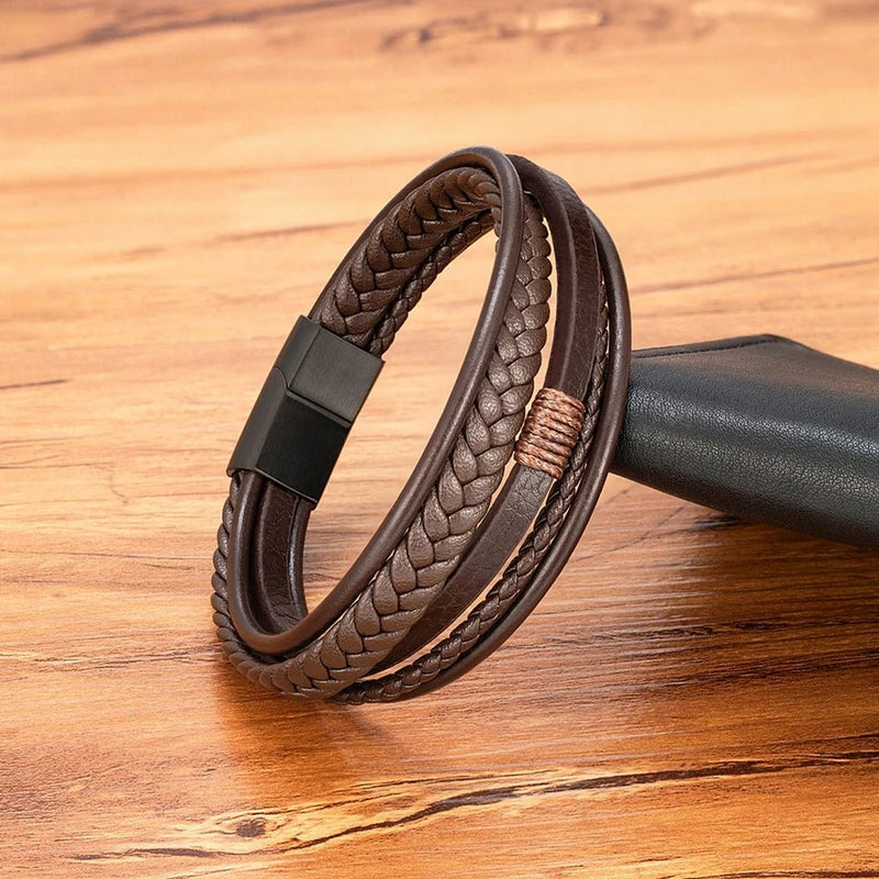 Pulseira Masculina Dupla em Couro