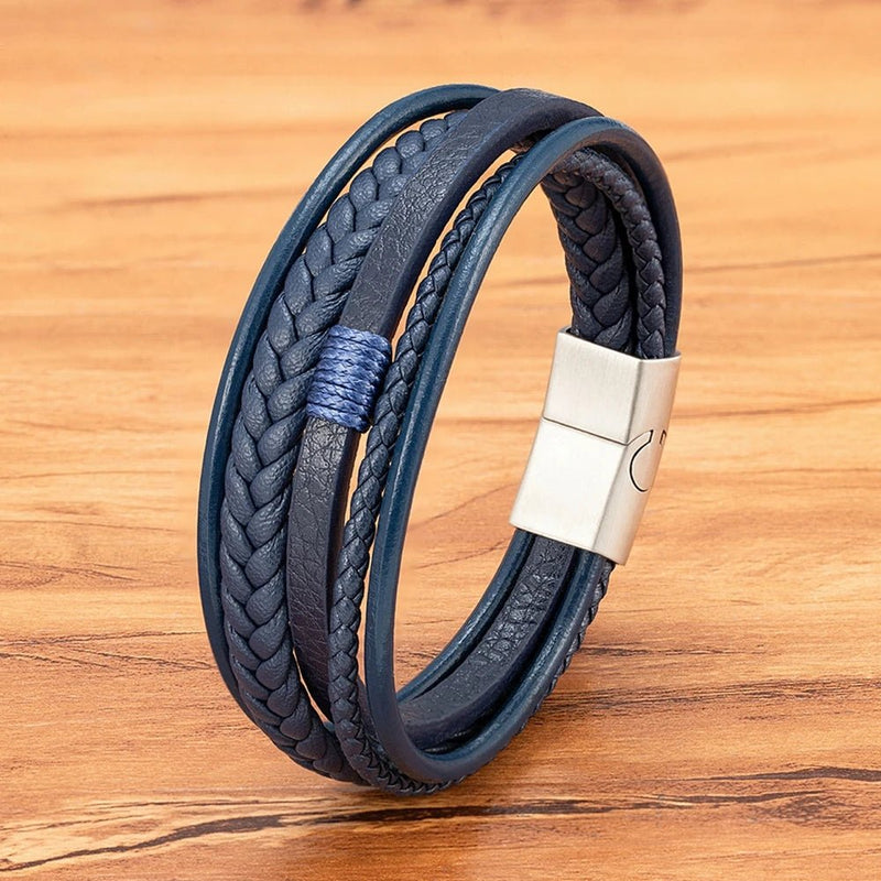 Pulseira Masculina Dupla em Couro